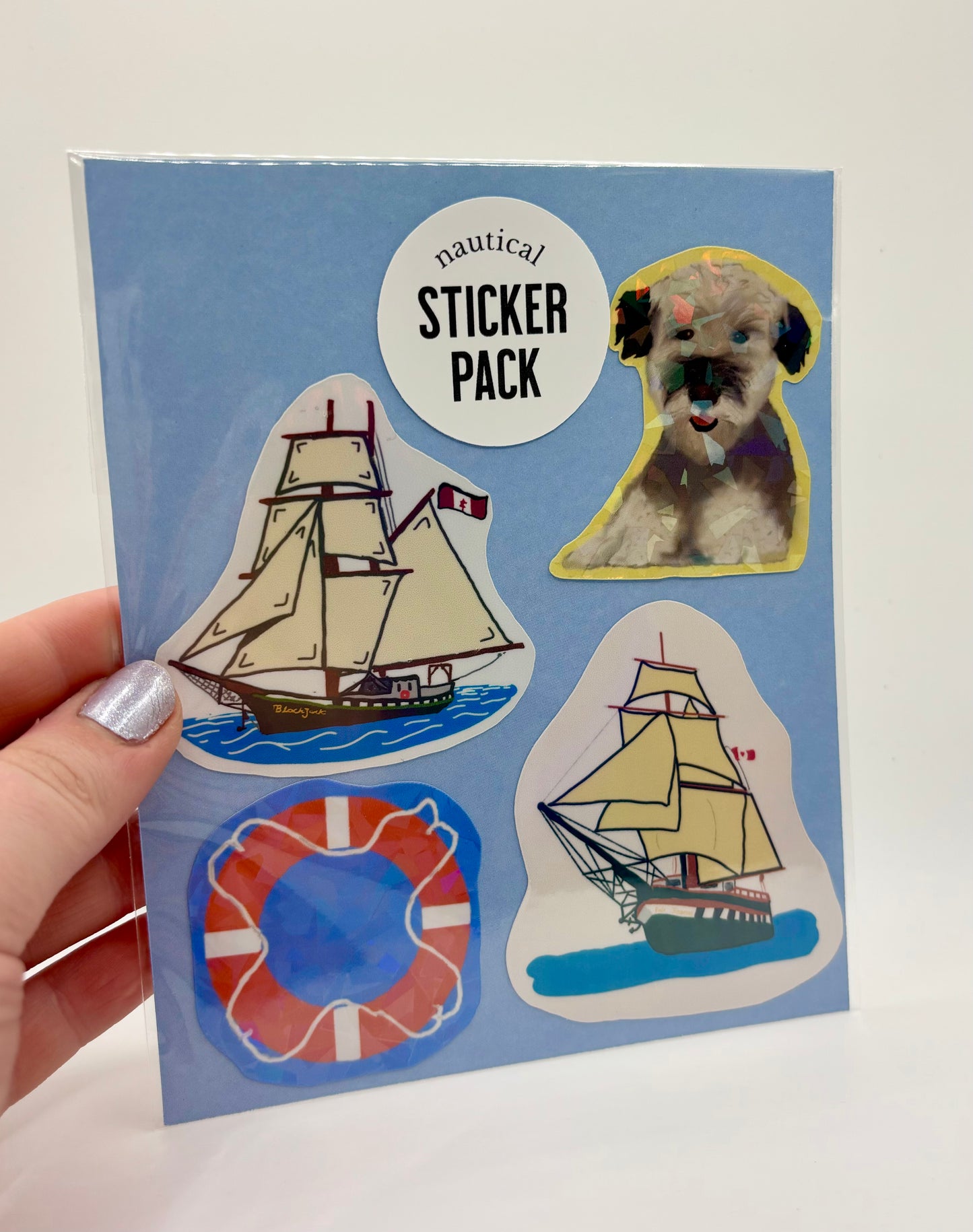 Nautical Sticker Pack – Sailing Ships, Lifebuoy & Dog