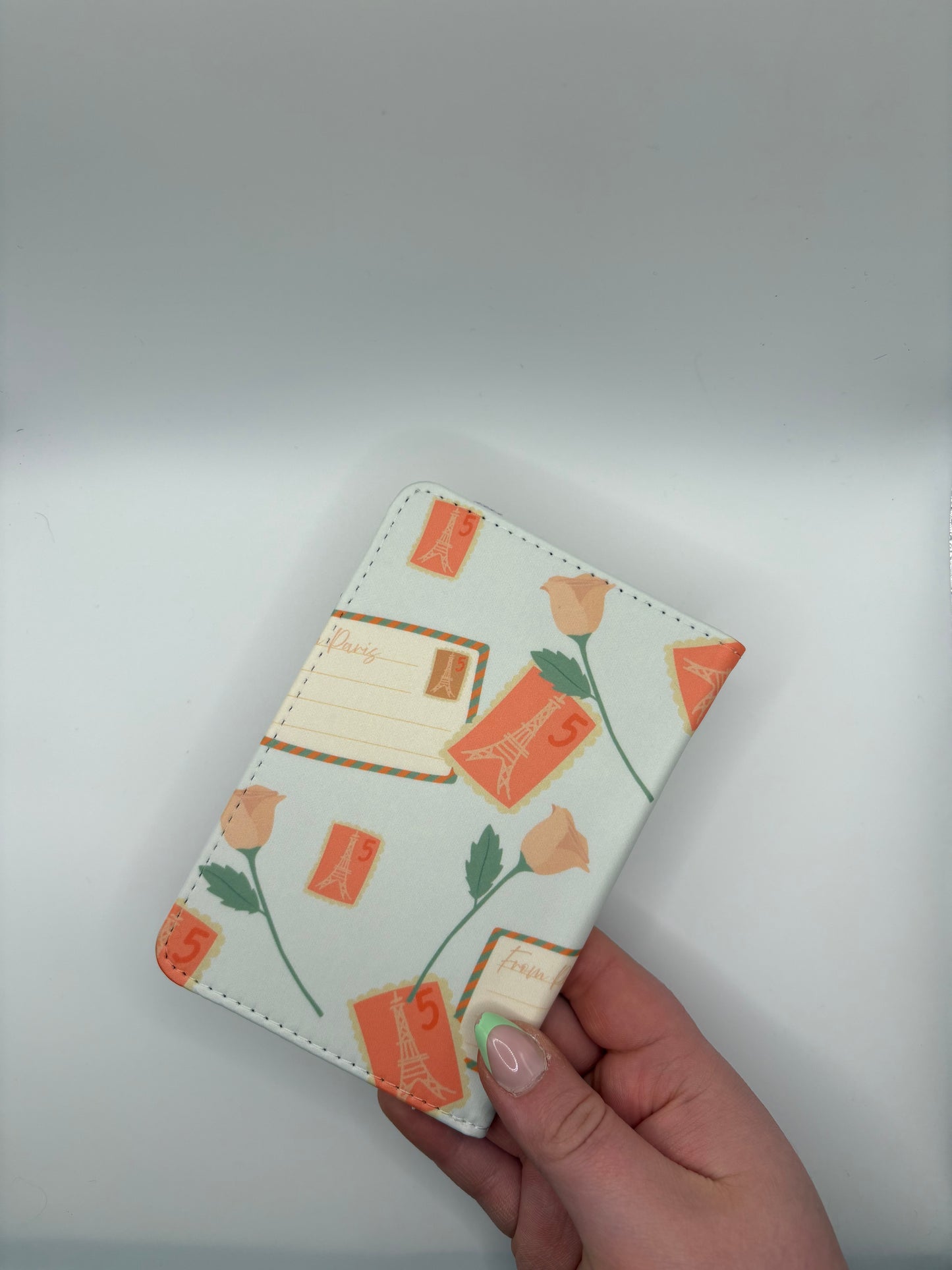 Blue Stamps and Roses - Passport Cover