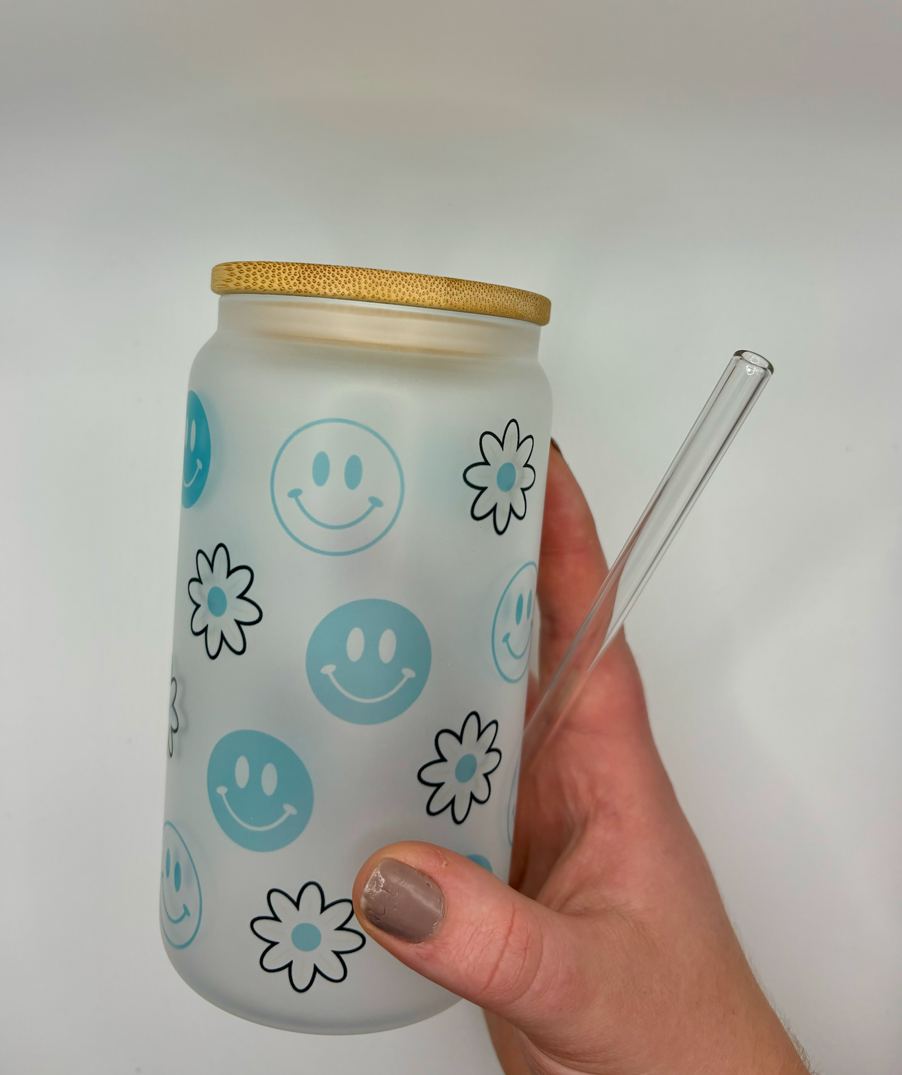 Blue Smiley - Glass Jar