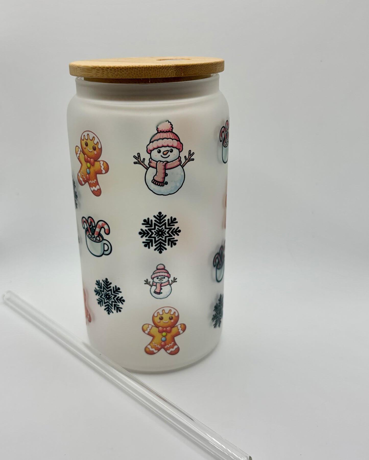 Festive AF - Glass tumbler with straw and bamboo lid