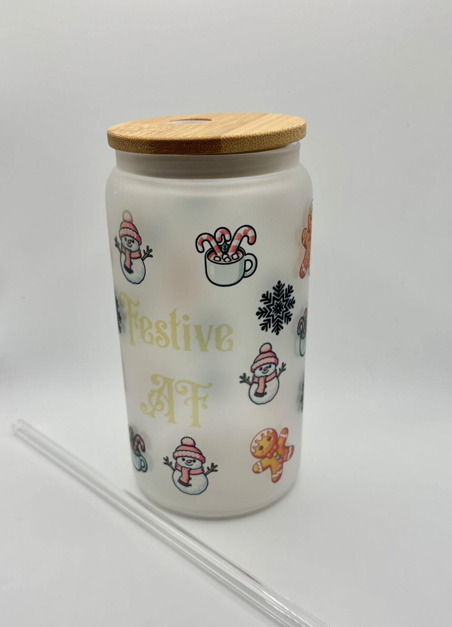 Festive AF - Glass tumbler with straw and bamboo lid