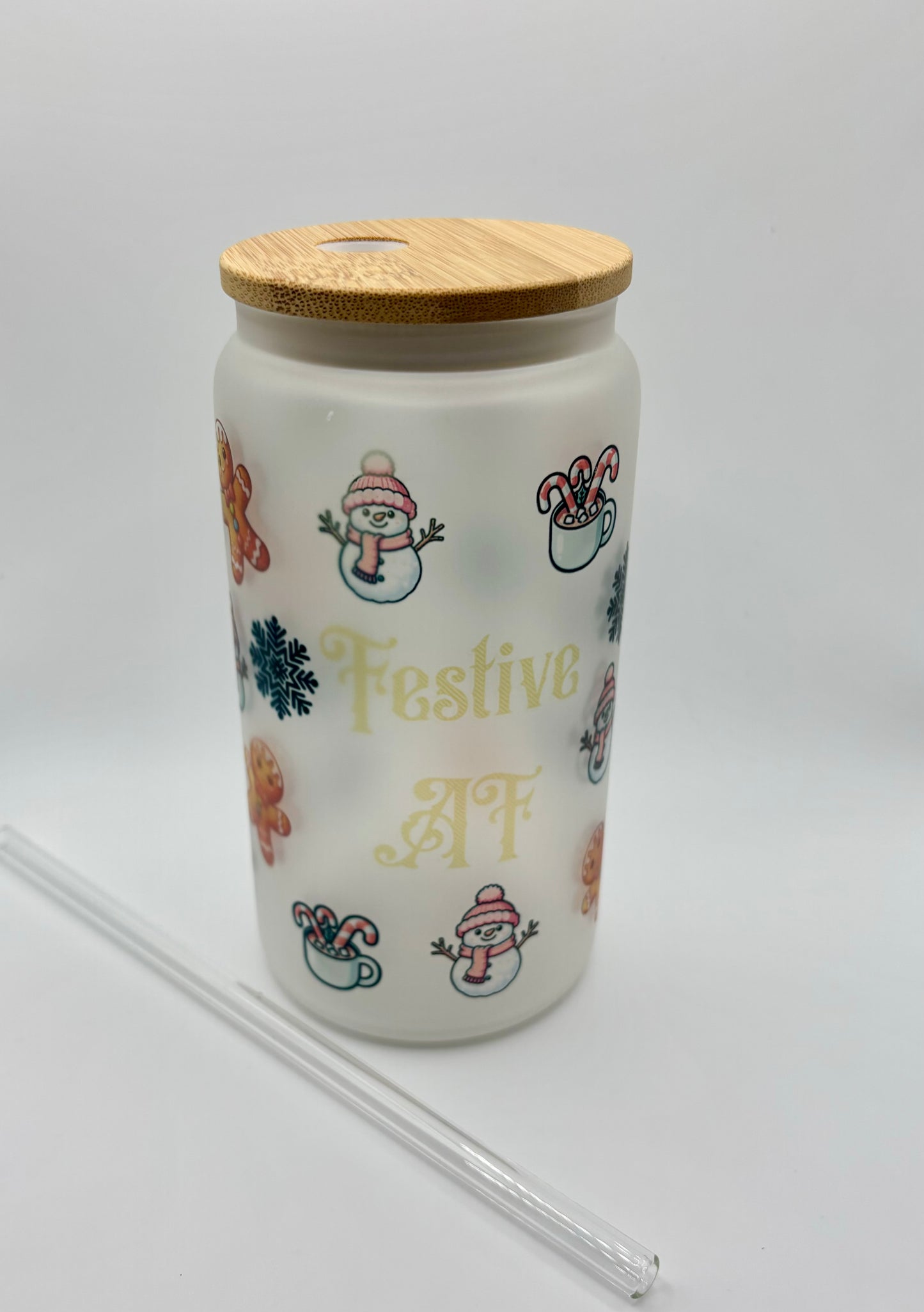 Festive AF - Glass tumbler with straw and bamboo lid