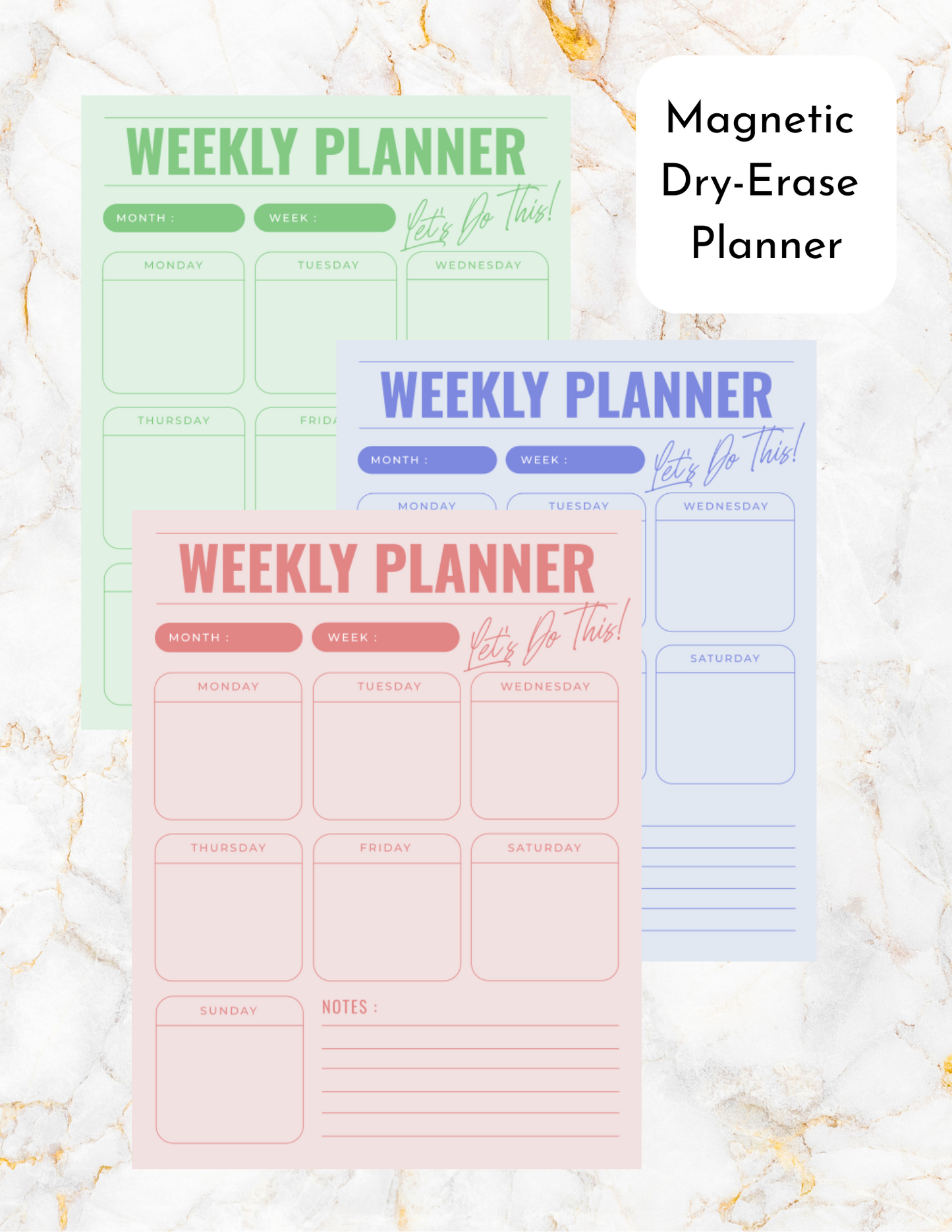 Weekly Planner Magnetic Sheet (Pink, Green, or Blue)