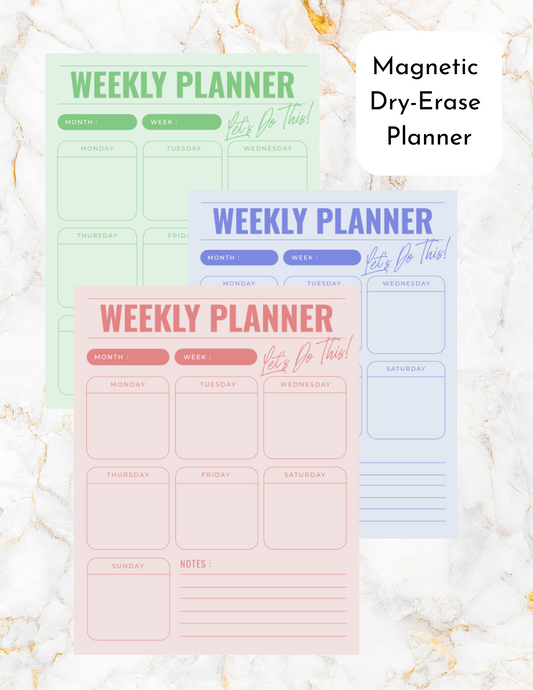 Weekly Planner Magnetic Sheet (Pink, Green, or Blue)