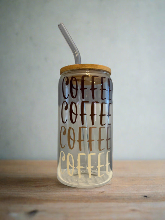 Glass Jar - COFFEE - with glass straw