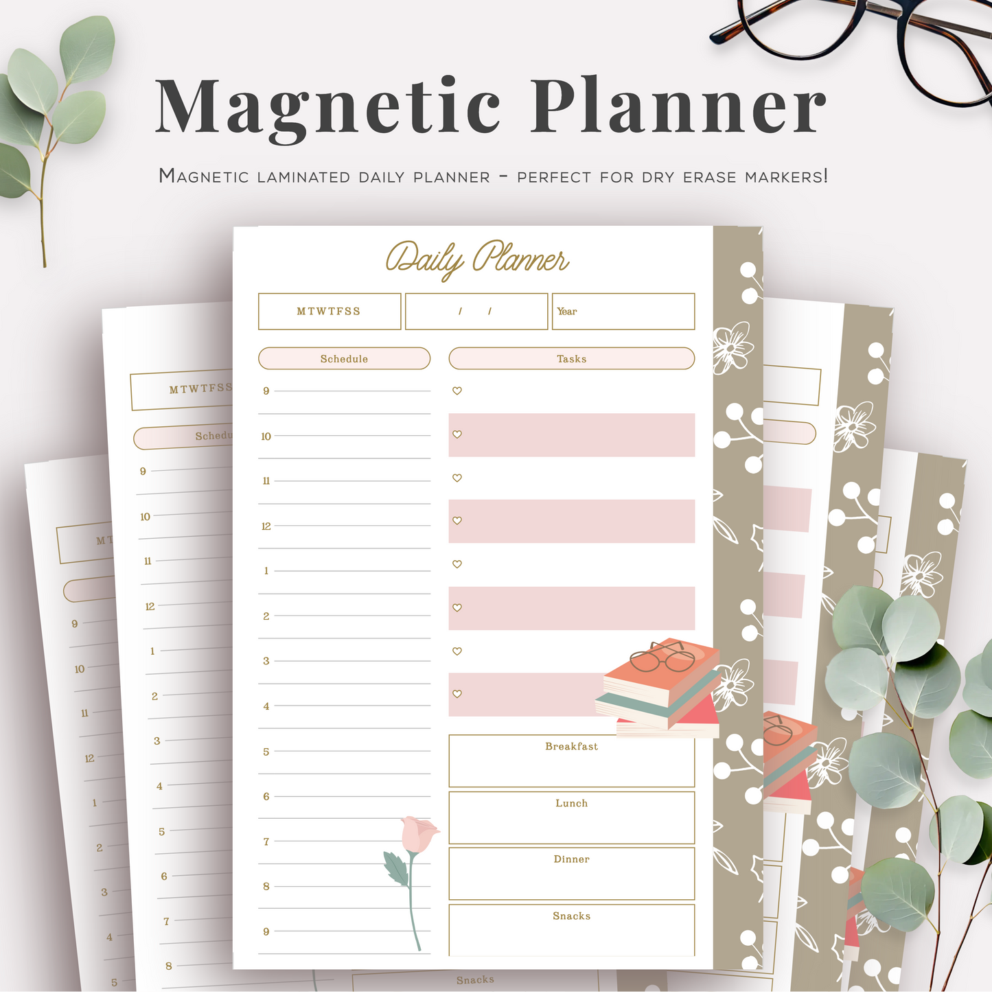 Magnetic Dry Erase Daily Planner | Meal & Task Organizer | Reusable Fridge Calendar