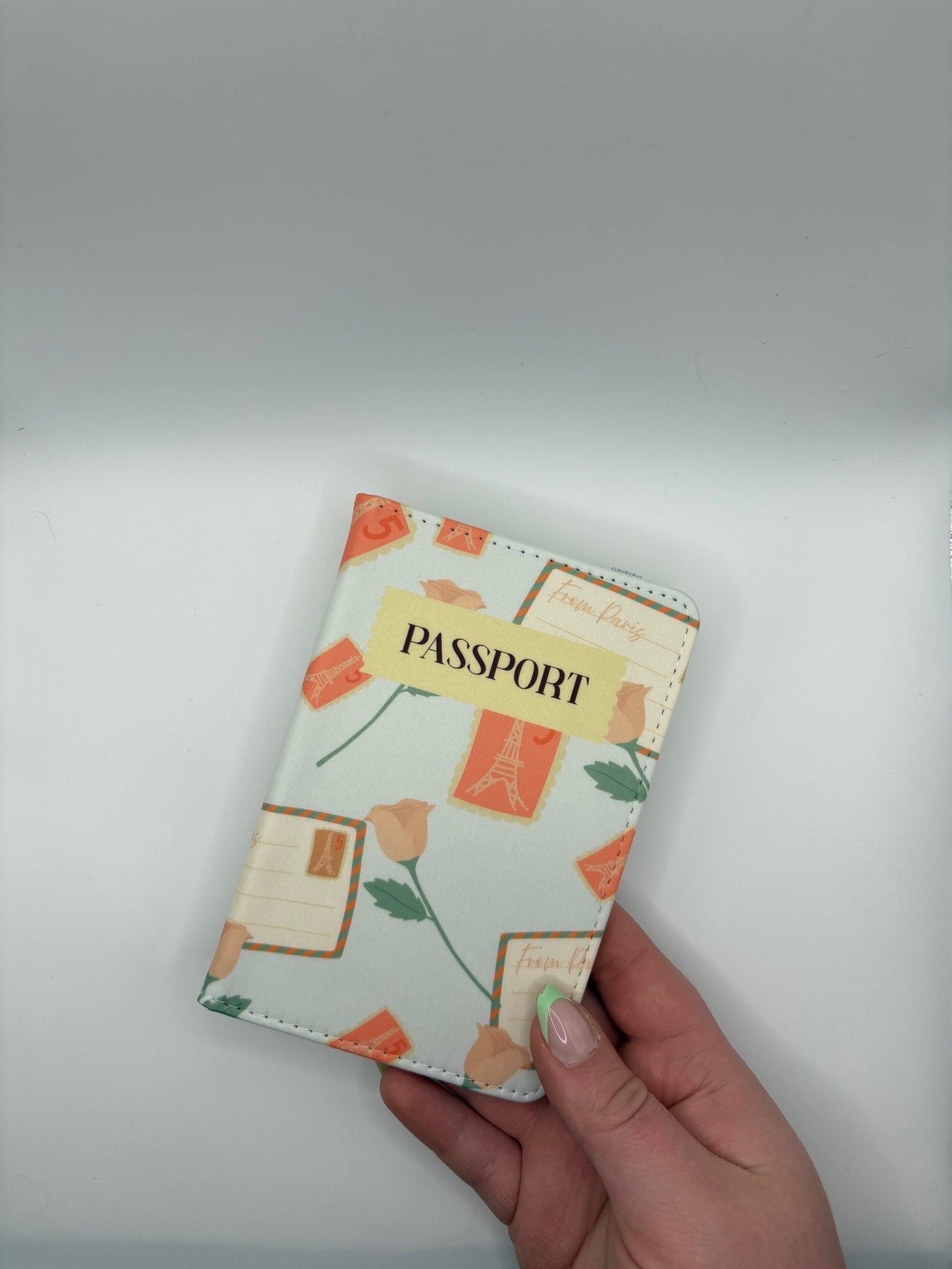Blue Stamps and Roses - Passport Cover