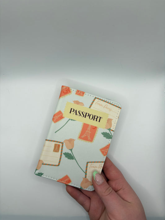 Blue Stamps and Roses - Passport Cover
