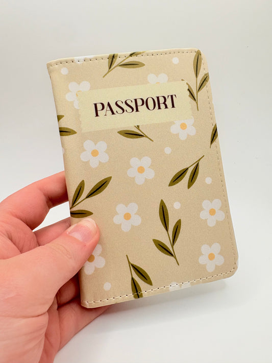 Floral Passport Cover – Beige Daisy Pattern Travel Wallet