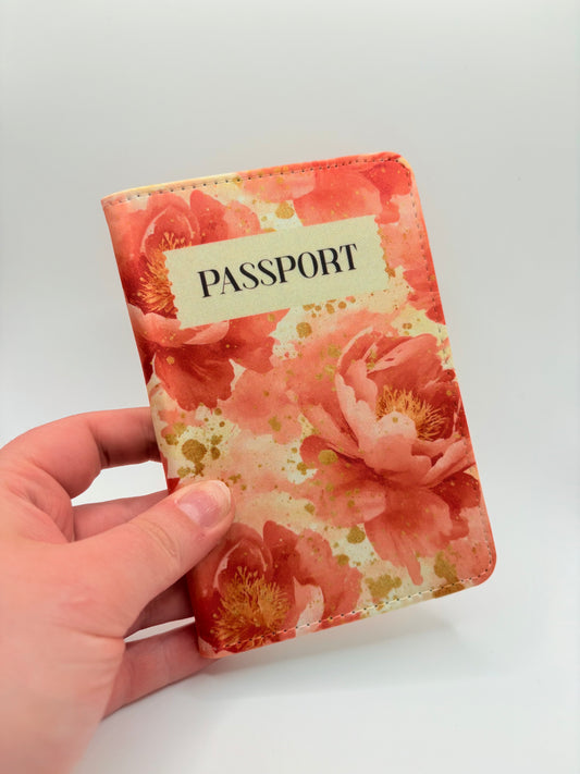 Watercolour Floral Passport Cover – Coral Peony Travel Wallet