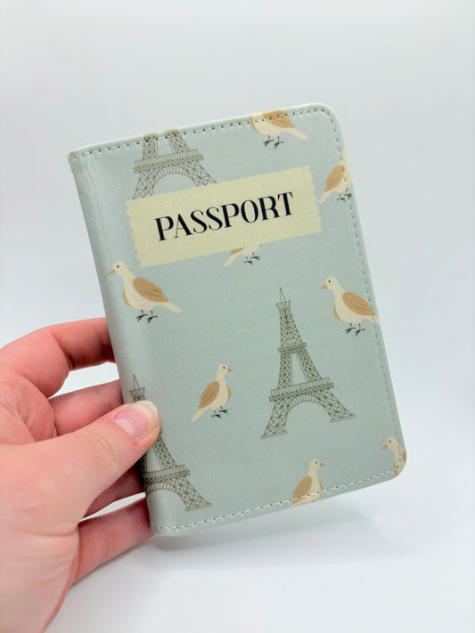 Paris Passport Cover – Eiffel Tower & Bird Travel Wallet