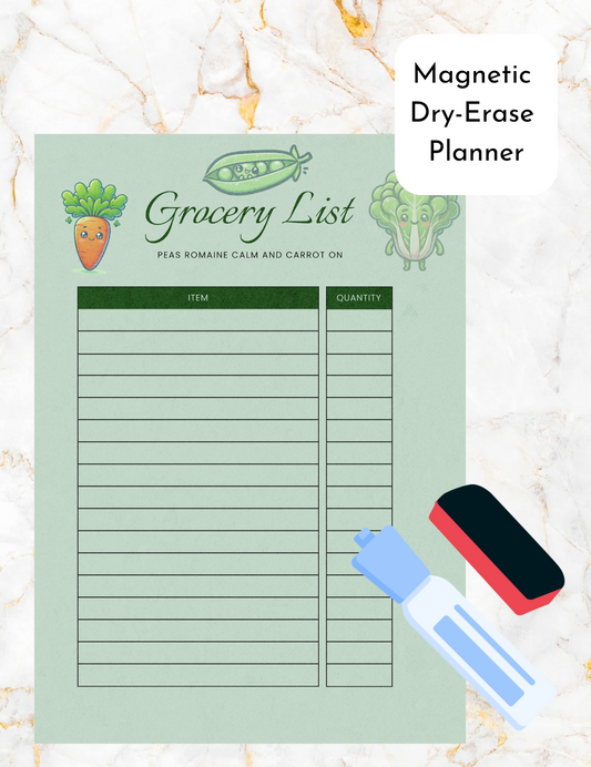 Magnetic Dry Erase Grocery List Planner – Reusable Kitchen Organizer